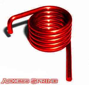 red custom torsion spring with 90 degree offset bend on one leg