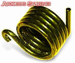 green custom torsion spring with hook bend on one leg