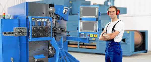 springs being manufactured on cnc machine at spring factory